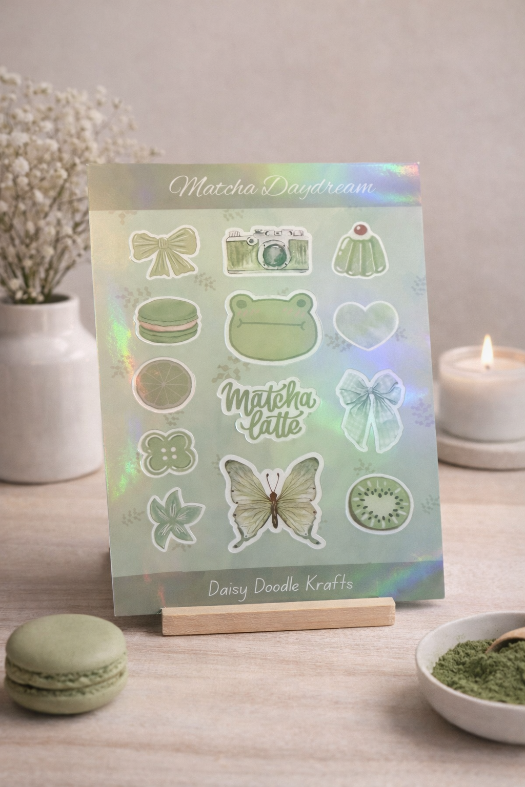 Matcha dream holographic sticker sheet