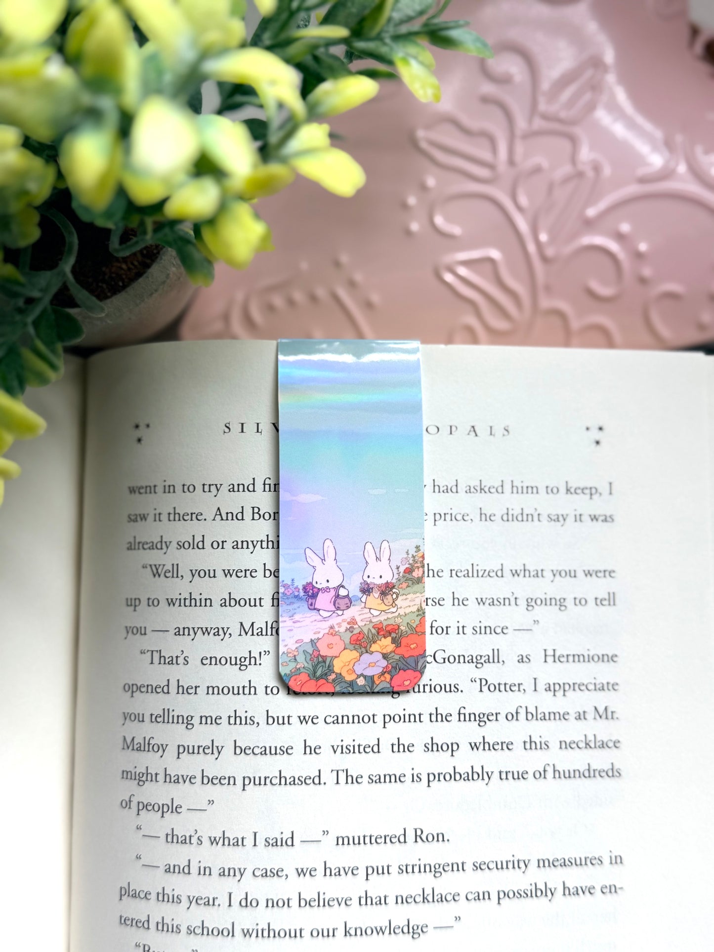 Spring Meadow Bunnies holographic magnetic bookmark