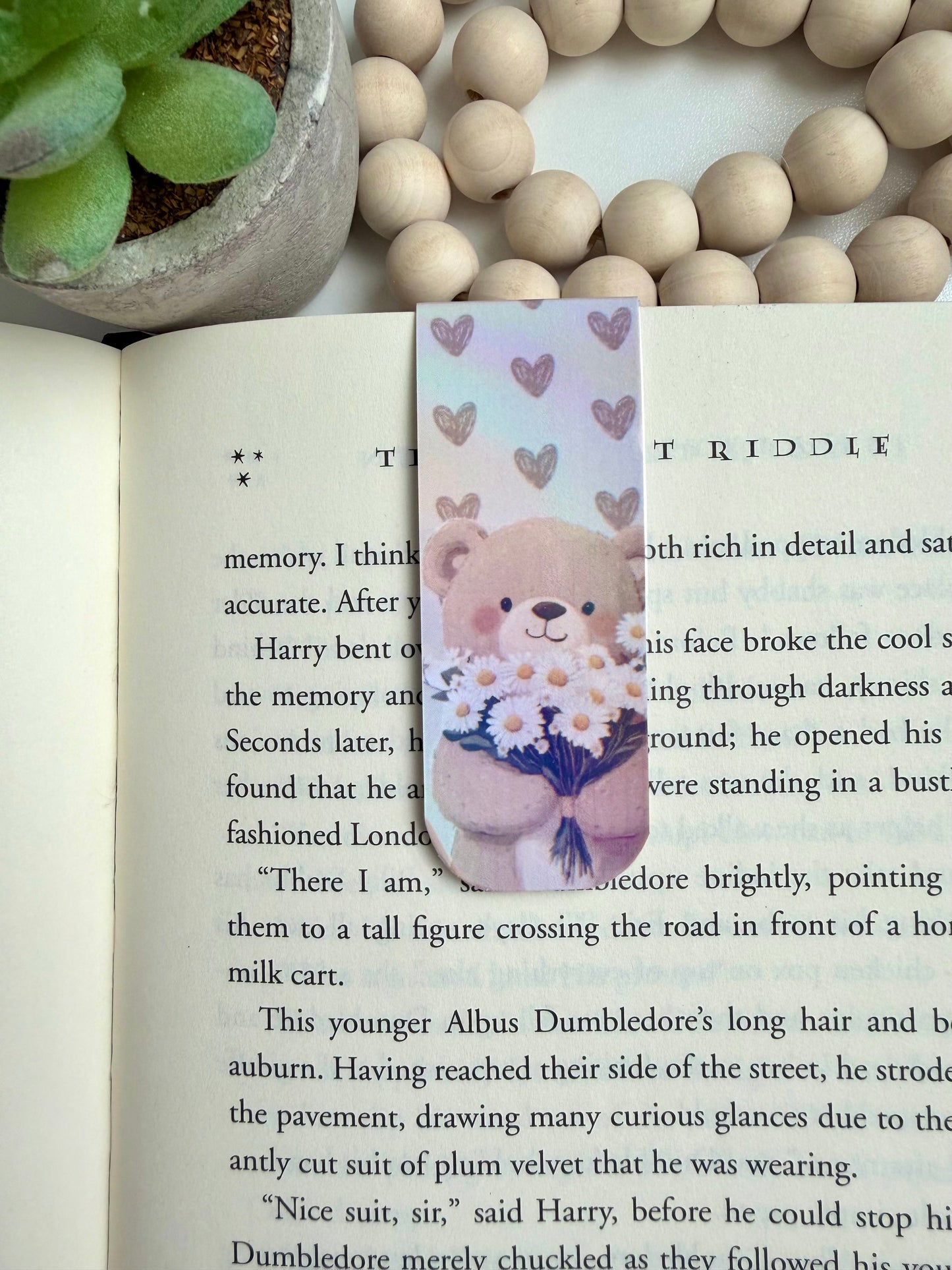 Bear and daisy holographic magnetic bookmark