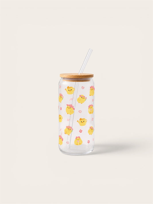 Blooming chicks glass can