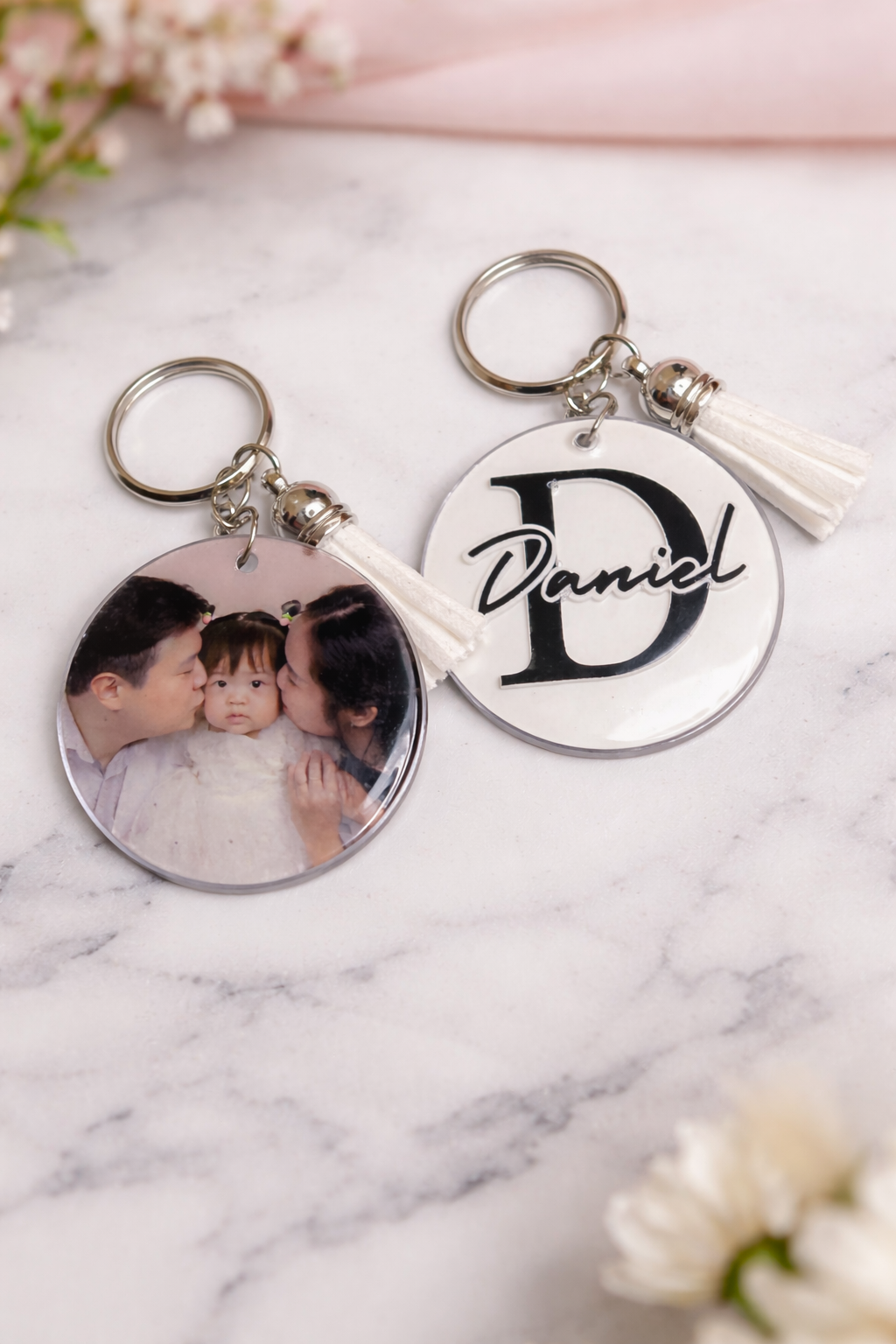 Custom photo acrylic keychain with name