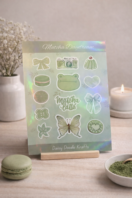 Matcha dream holographic sticker sheet