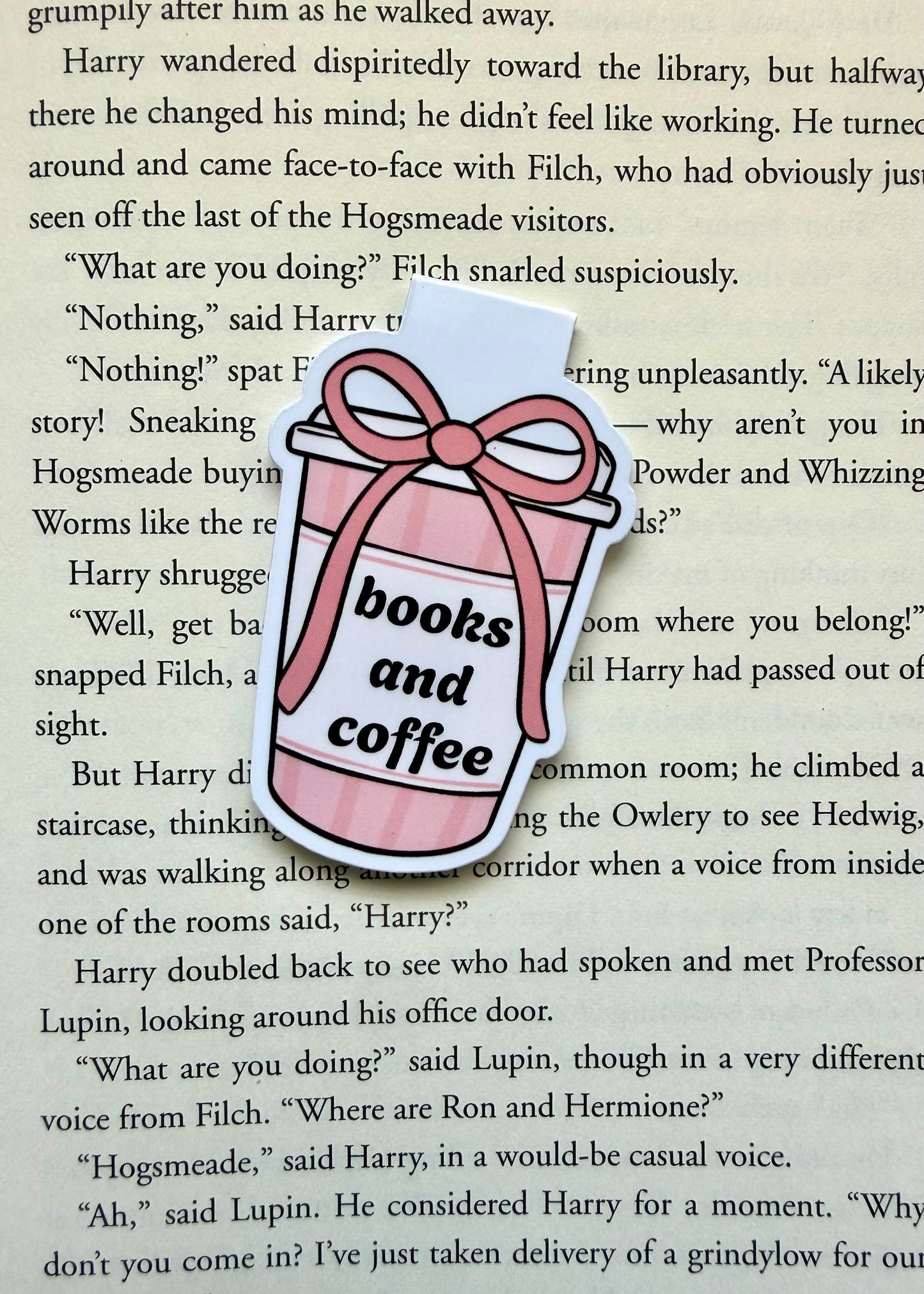 Books and coffee magnetic bookmark