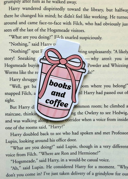 Books and coffee magnetic bookmark