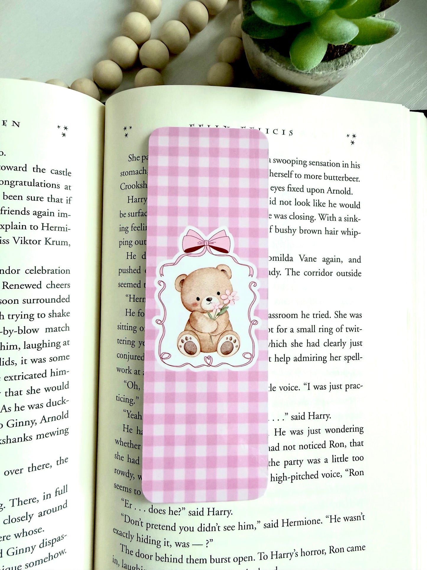 Tickle pink bear bookmark