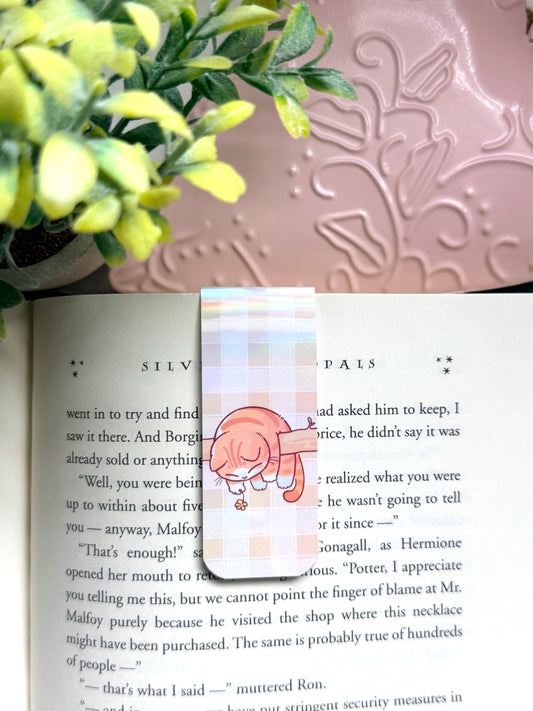 Sleepy Tabby Dreams holographic magnetic bookmark