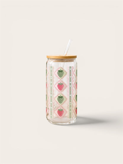 Vintage strawberry lace glass can
