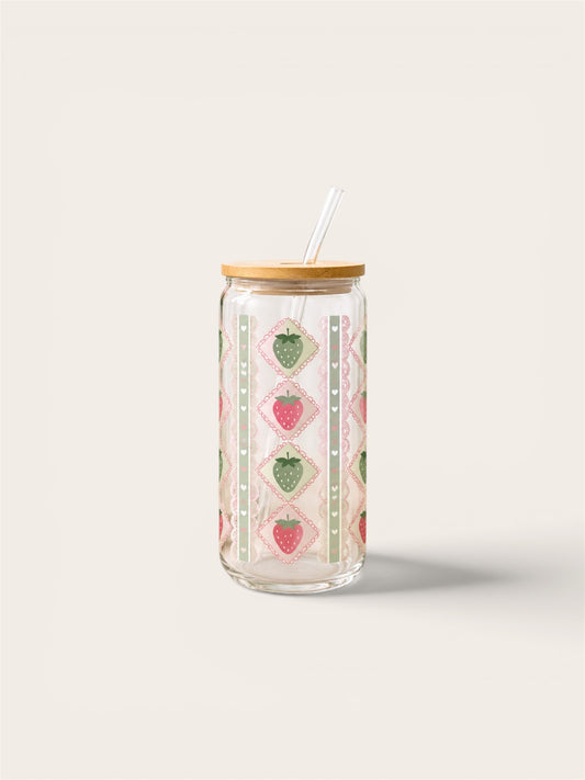 Vintage strawberry lace glass can