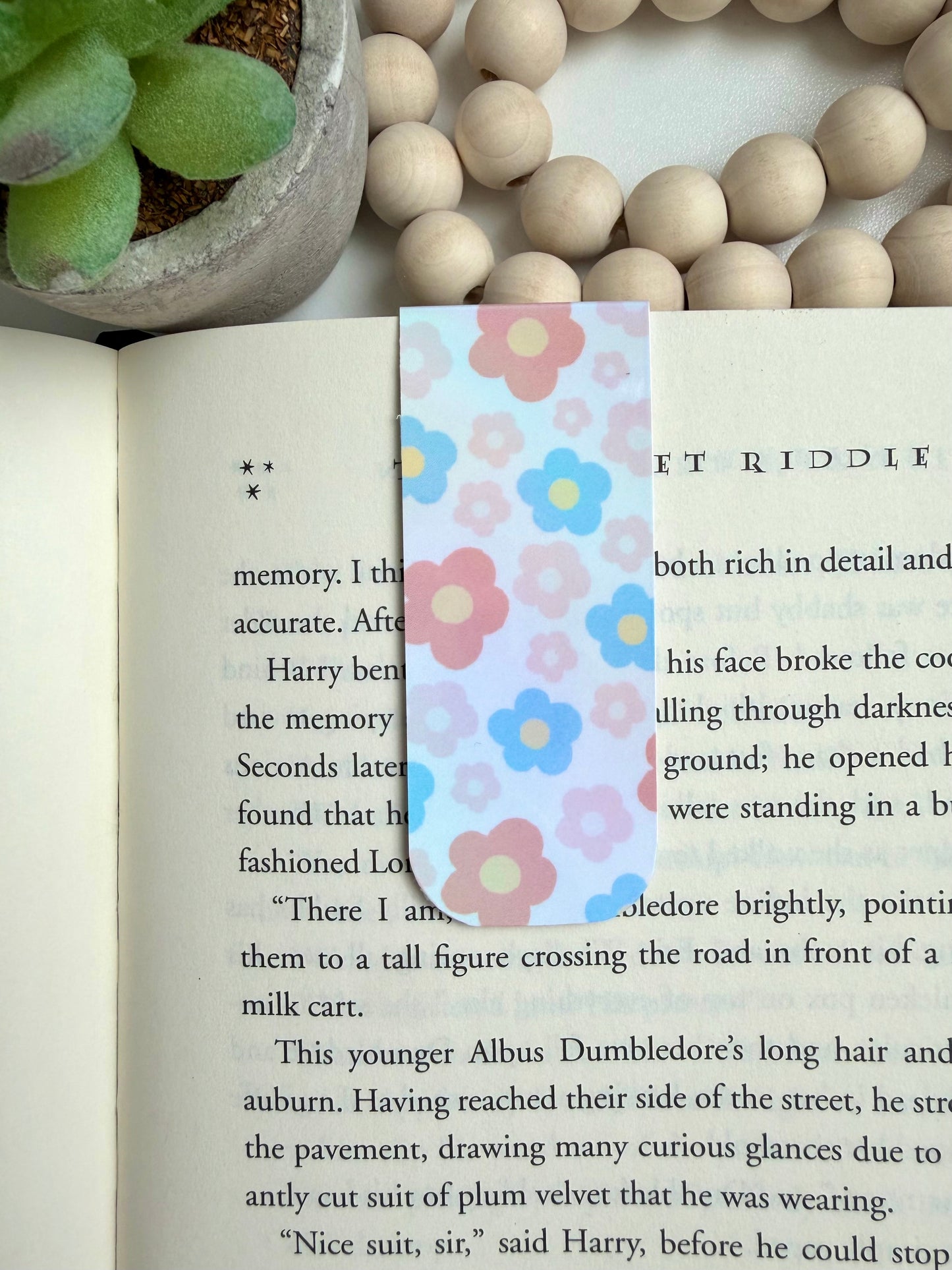 Pastel bloom cottage holographic magnetic bookmark