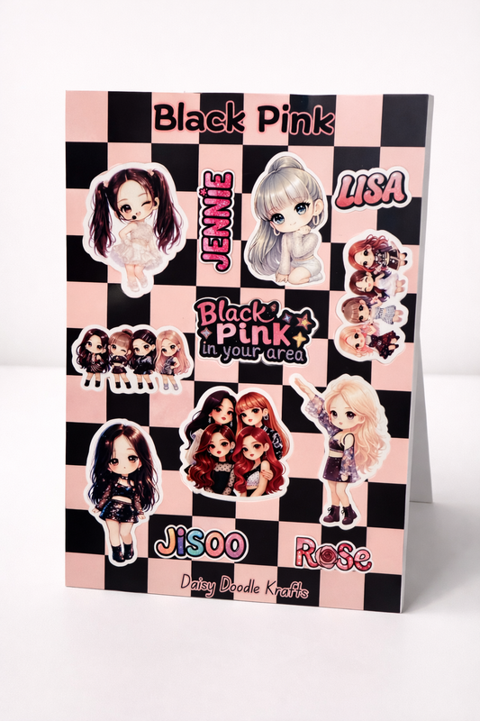 Black pink anime sticker sheet