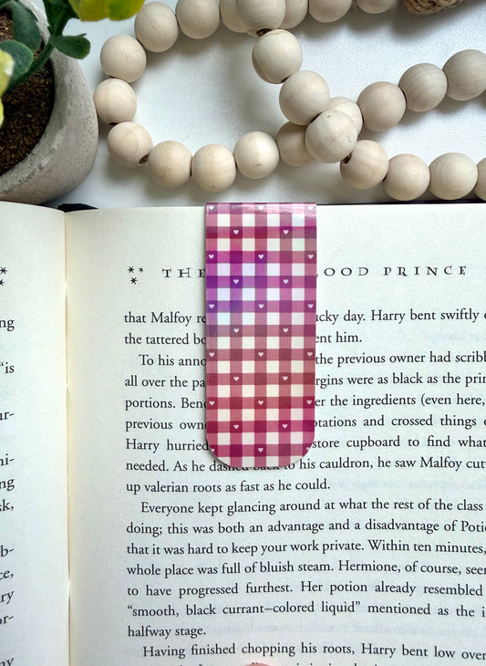Velvet gingham holographic magnetic bookmark
