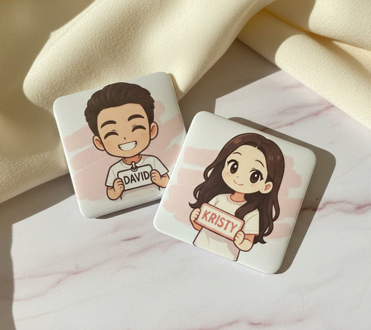 Personalized chibi square badge magnet/pin