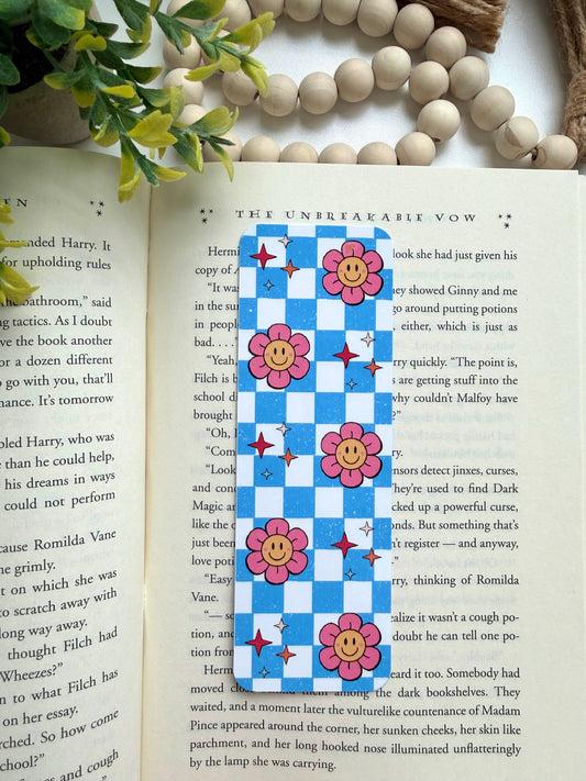 Daisy blue checks bookmark