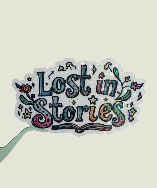 Lost in stories holographic sticker