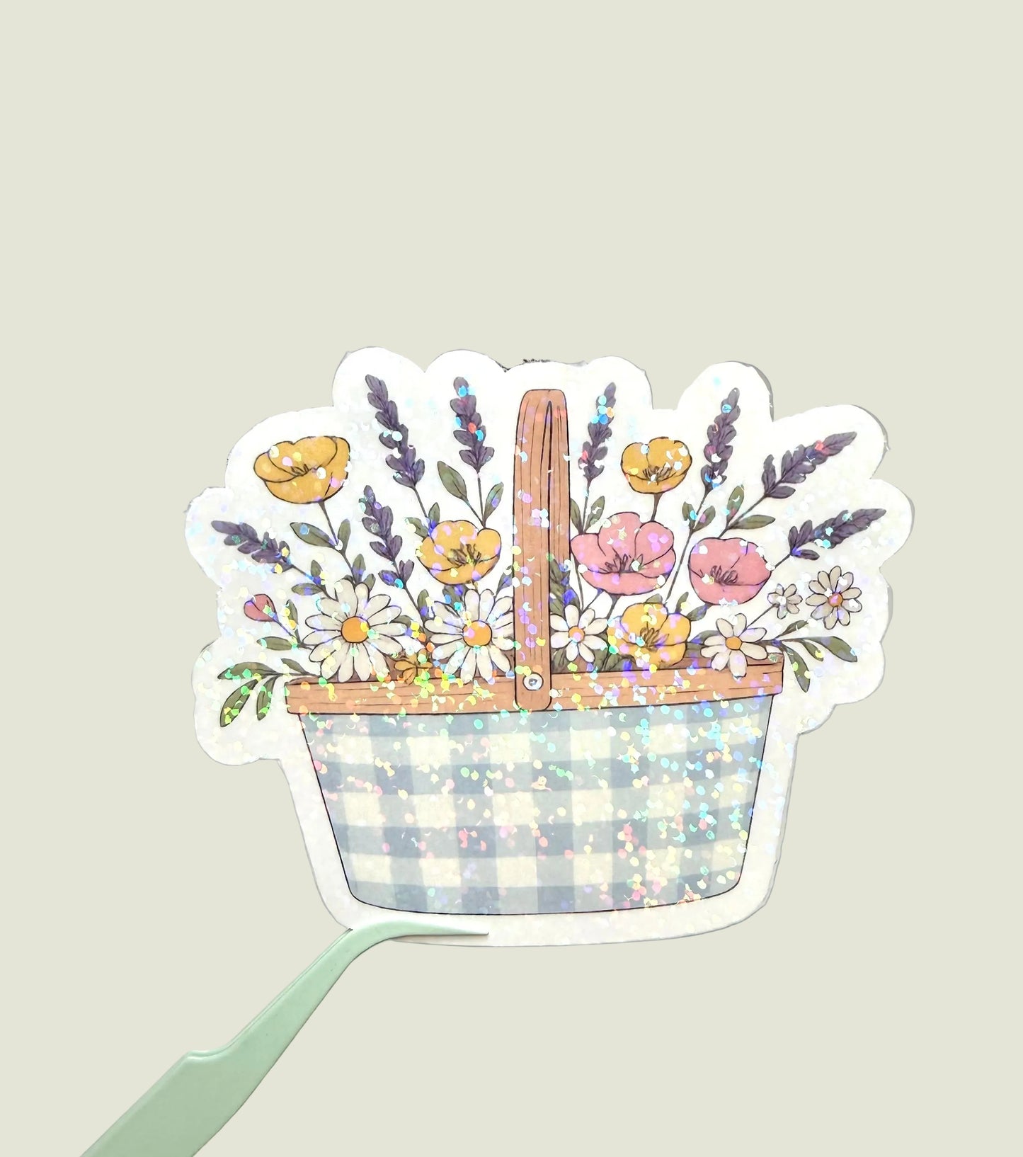 Blooming daisy basket holographic sticker