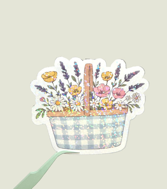 Blooming daisy basket holographic sticker