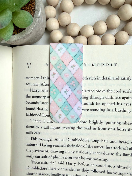 Pastel tea garden holographic magnetic bookmark
