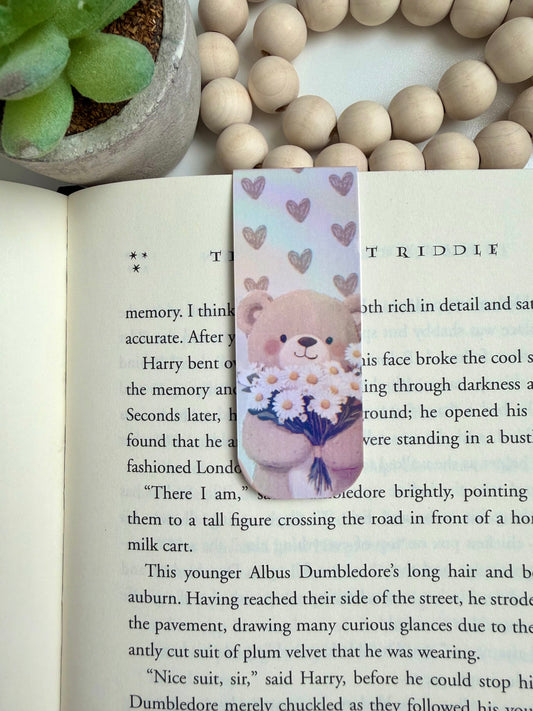 Bear and daisy holographic magnetic bookmark