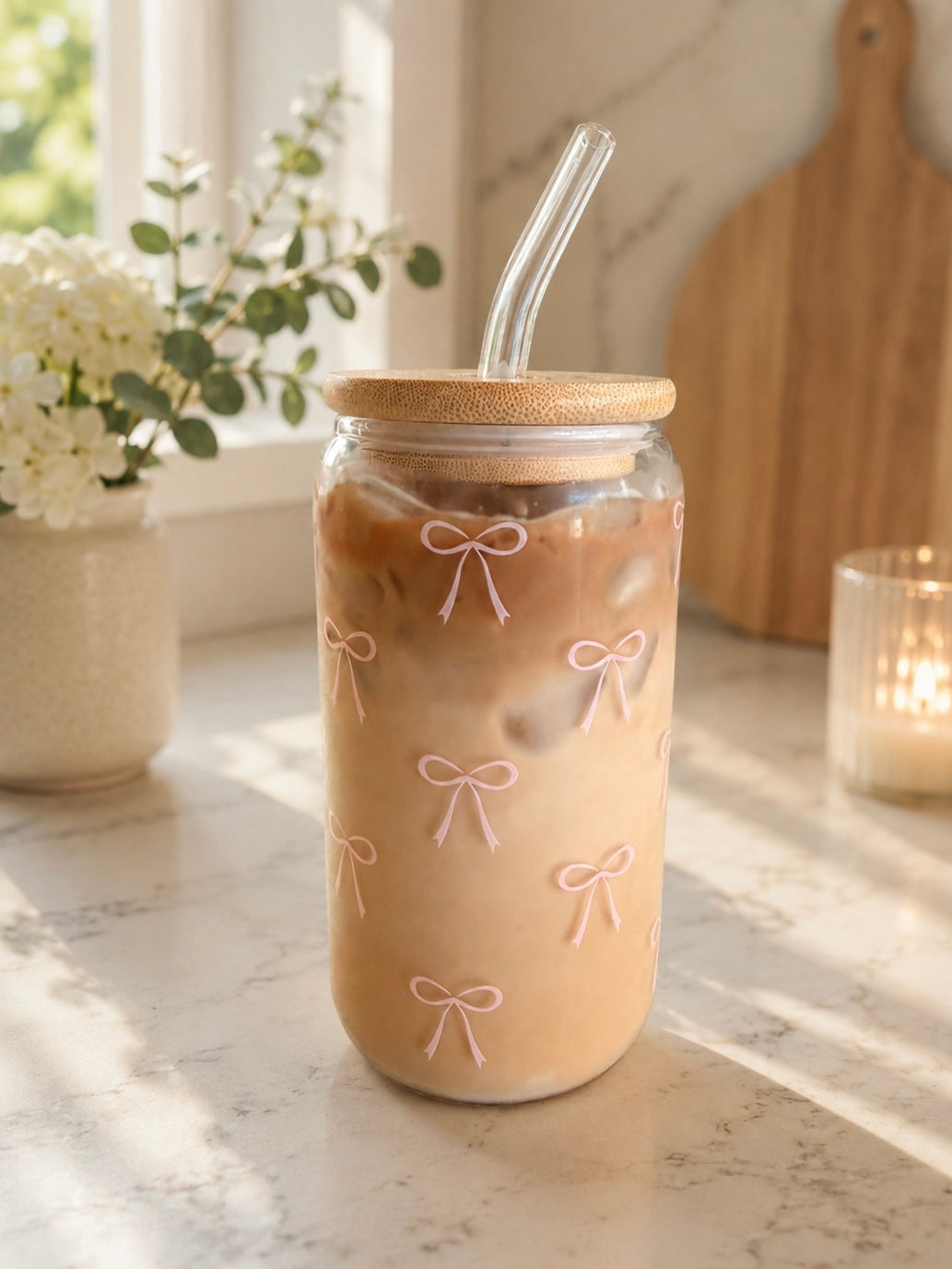 Pink bows glass can