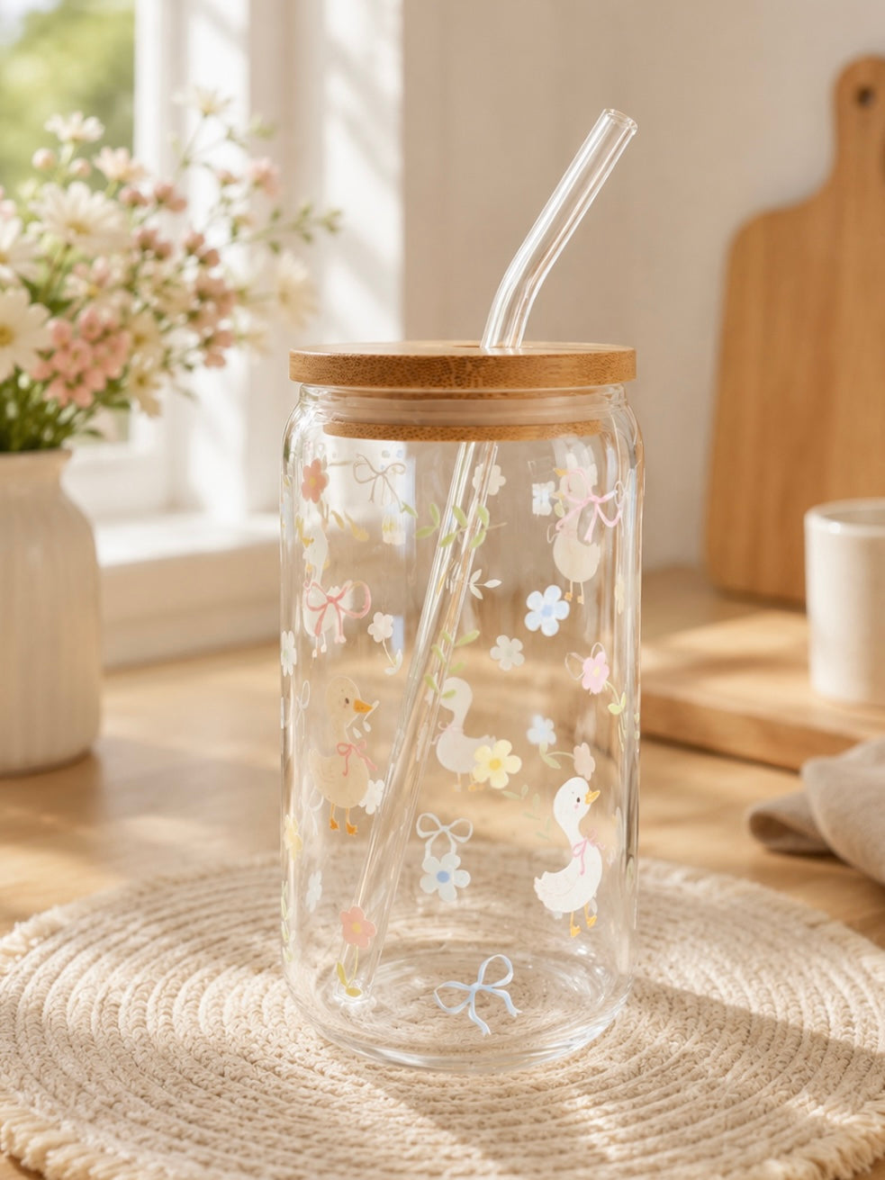 Duckling in bloom glass can