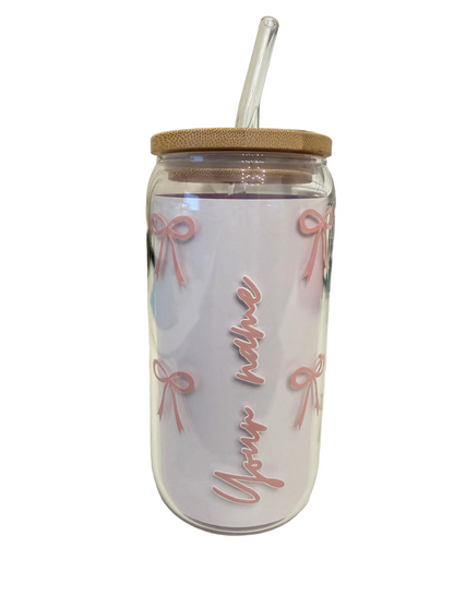Pink bows glass can