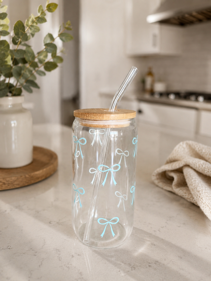 Blue bows glass can