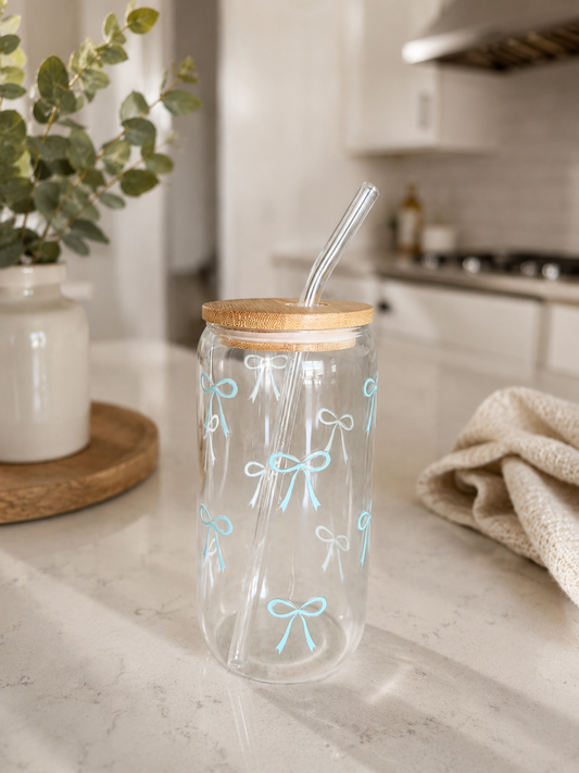 Blue bows glass can