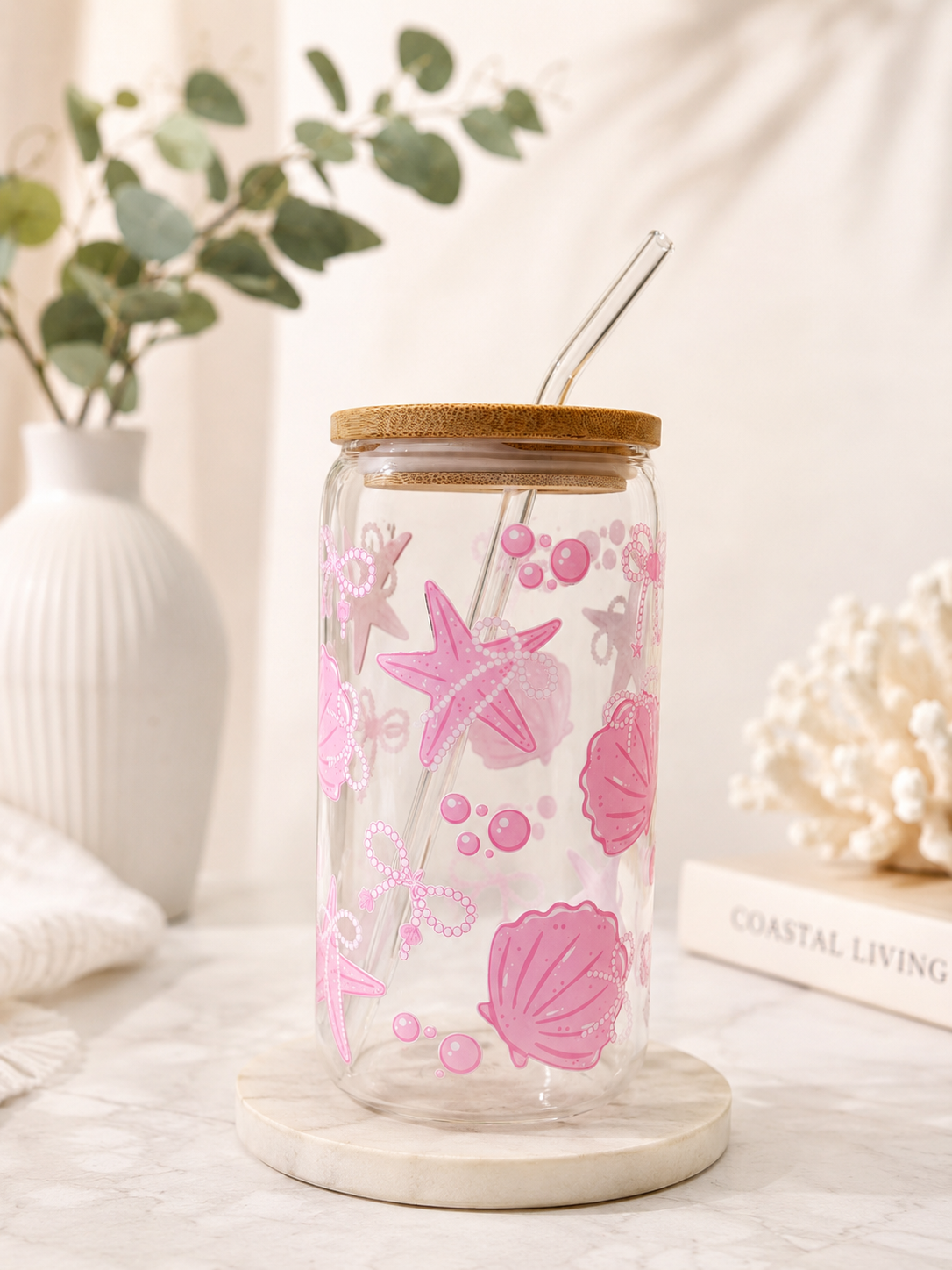 Pink tide glass can