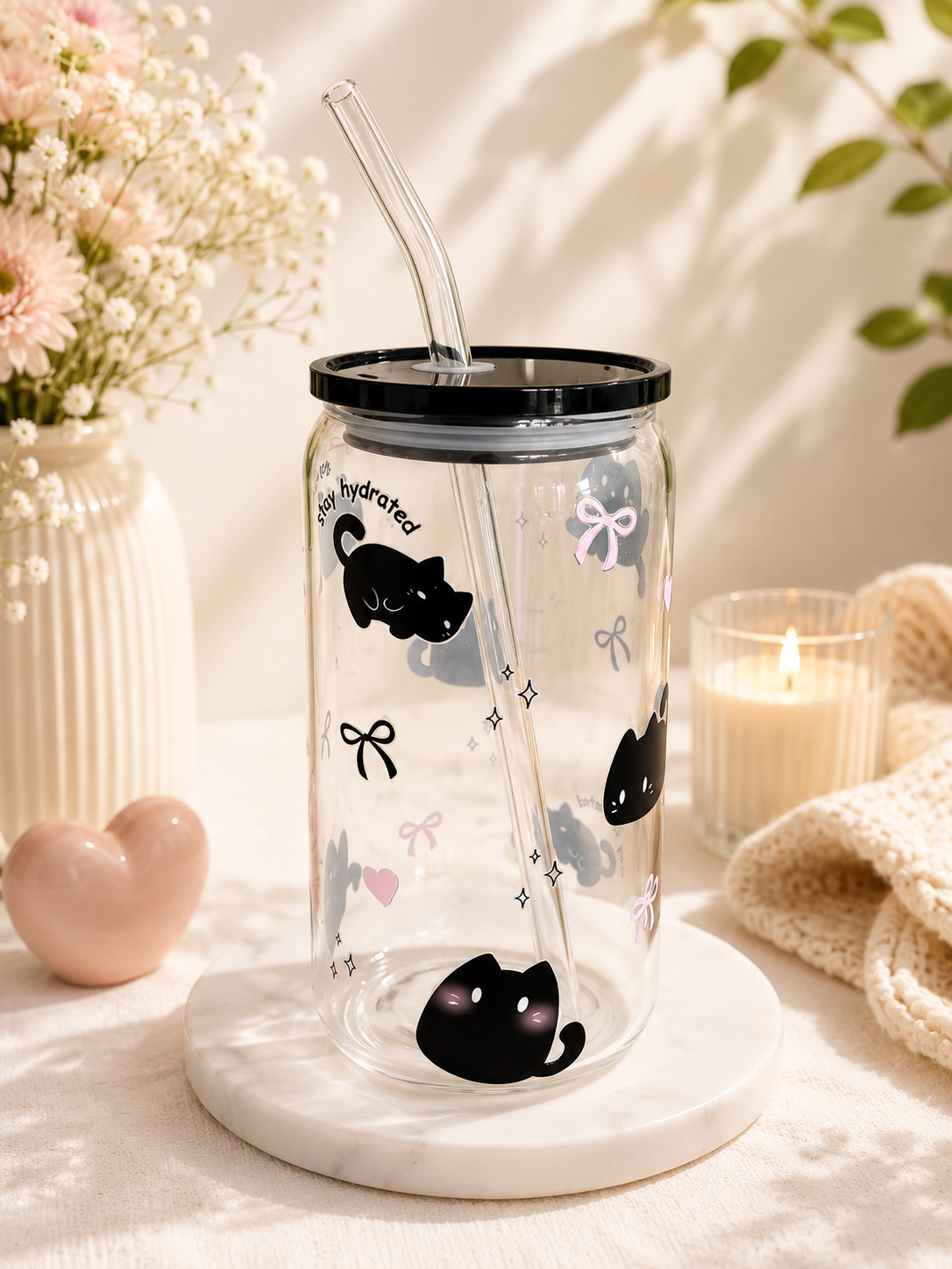 Stay hydrated kitty glass can