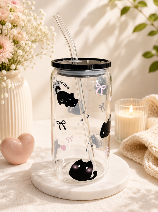 Stay hydrated kitty glass can