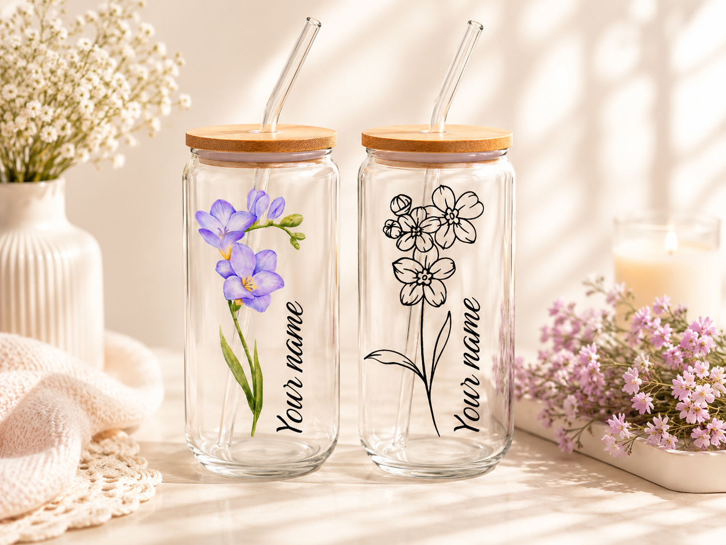 Violet birth flower glass can (February)