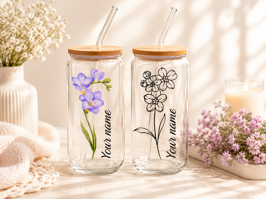 Birth flower glass can