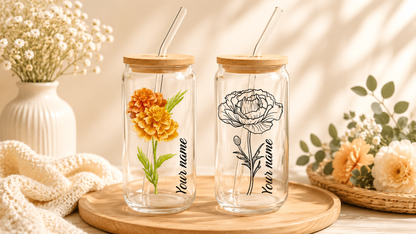Birth flower glass can