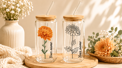 Birth flower glass can