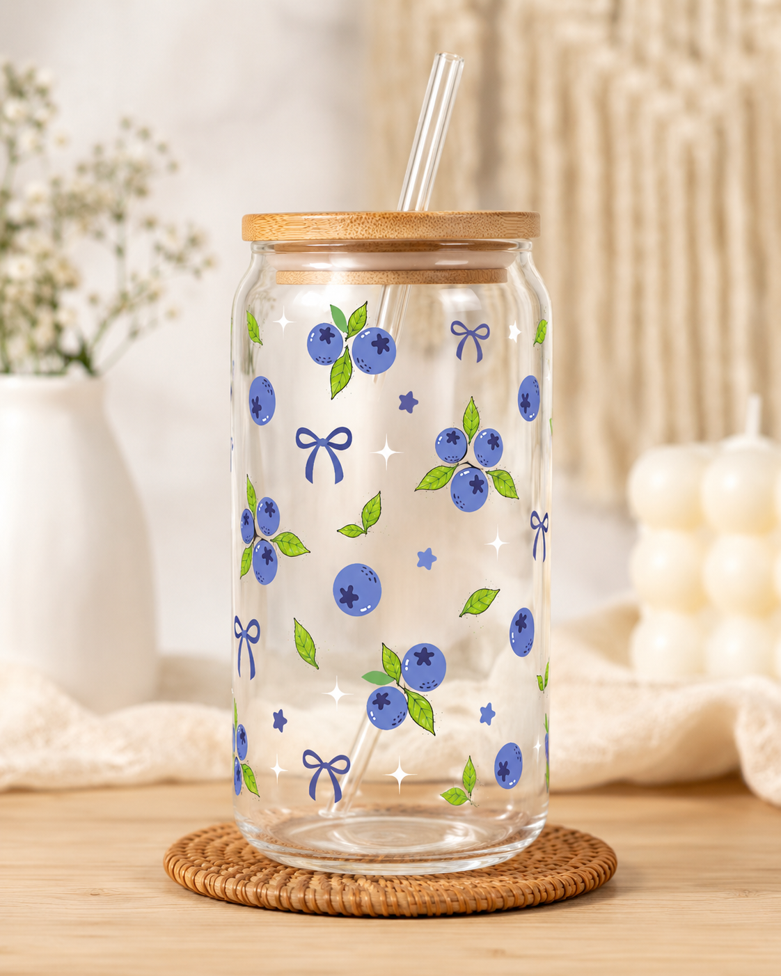 Blueberry cottage libbey glass can