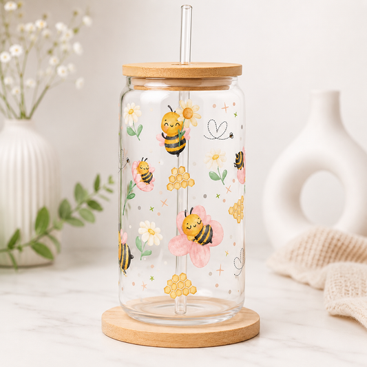Blooming bees glass can