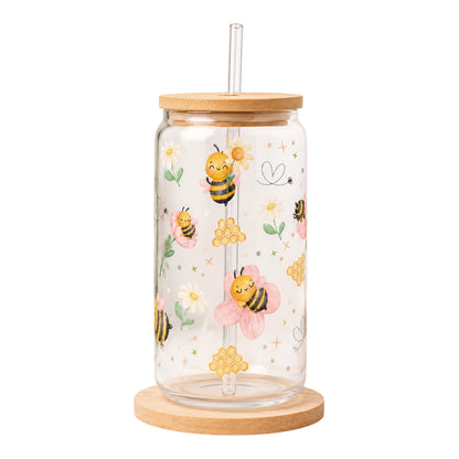 Blooming bees glass can