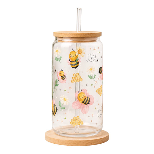 Blooming bees glass can