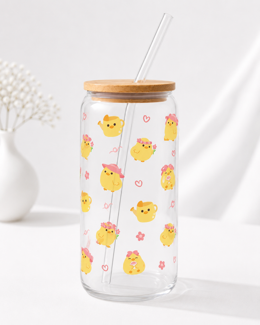 Blooming chicks glass can