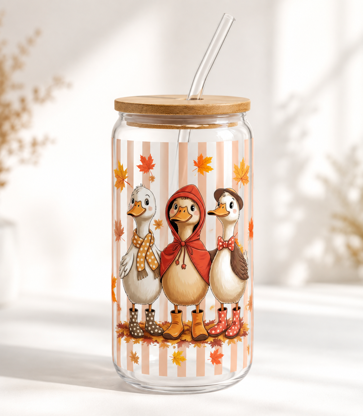 Falling for ducks glass can
