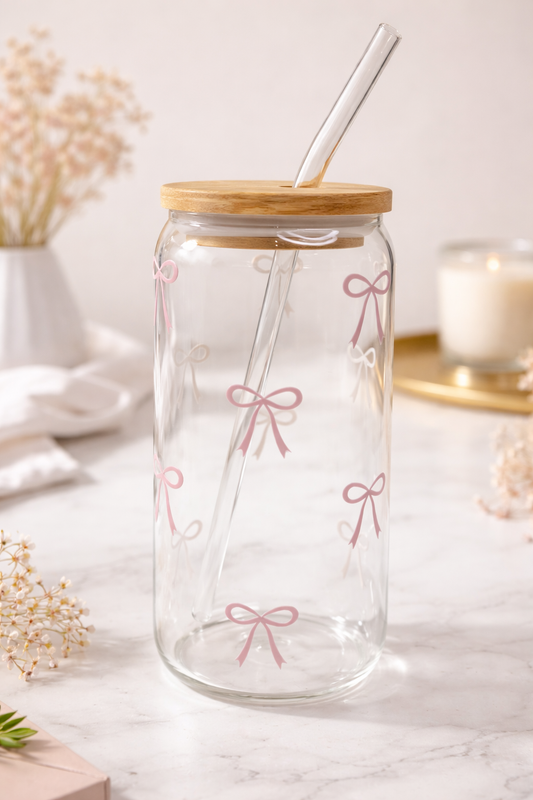 Pink bow glass cup