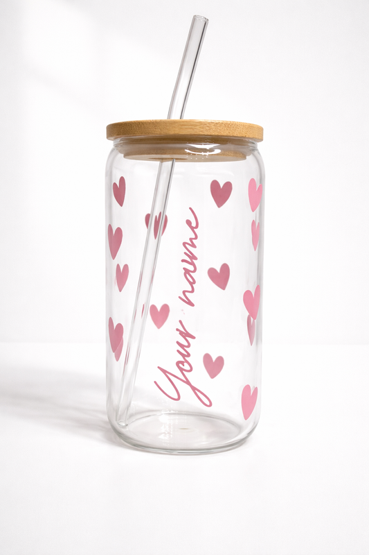 Customized hearts glass cup