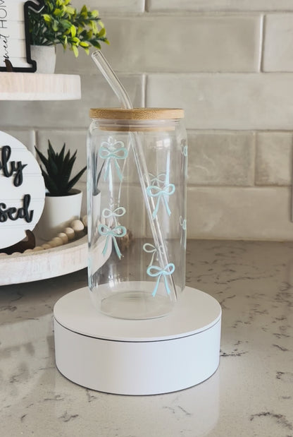 Blue bows glass can