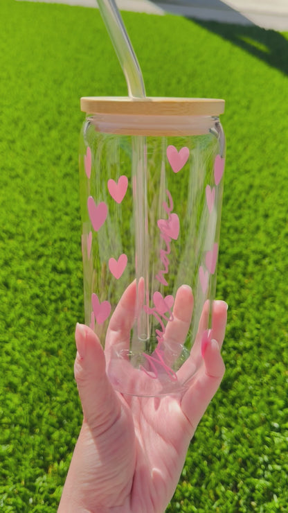 Customized hearts glass cup